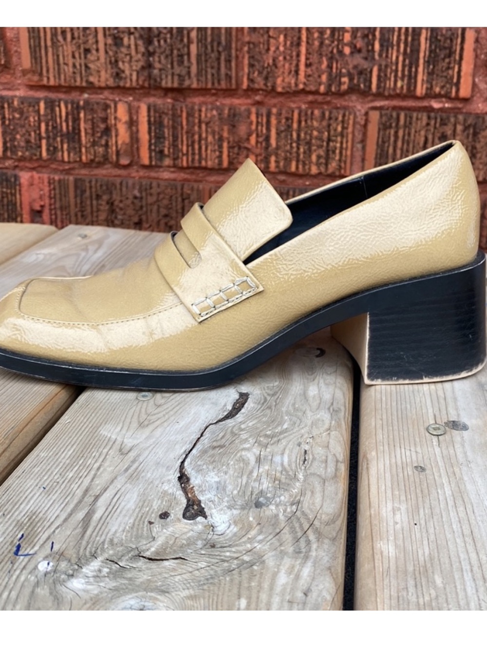 Zara Patent Tan Square Toe 1960s Style Loafers! Size 40, 8.5 to 9